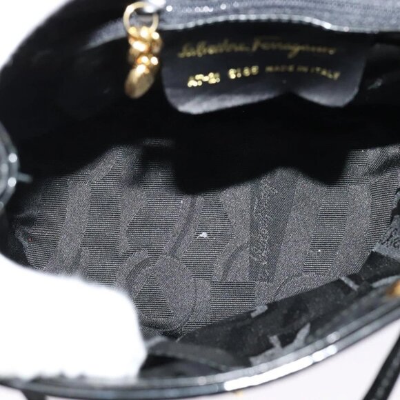 Salvatore Ferragamo Backpack Patent Canvas Black Gold Auth BA3113 main image 13